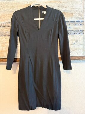 Helmut Lang Black V-Neck Long Sleeve Sheath Dress